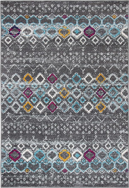 SAFAVIEH Amsterdam Collection Accent Rug - 2'3" x 4', Dark Grey & Ivory, Moroccan Boho Design, Non-Shedding & Easy Care, Ideal for High Traffic Areas in Entryway, Living Room, Bedroom (AMS108H)
