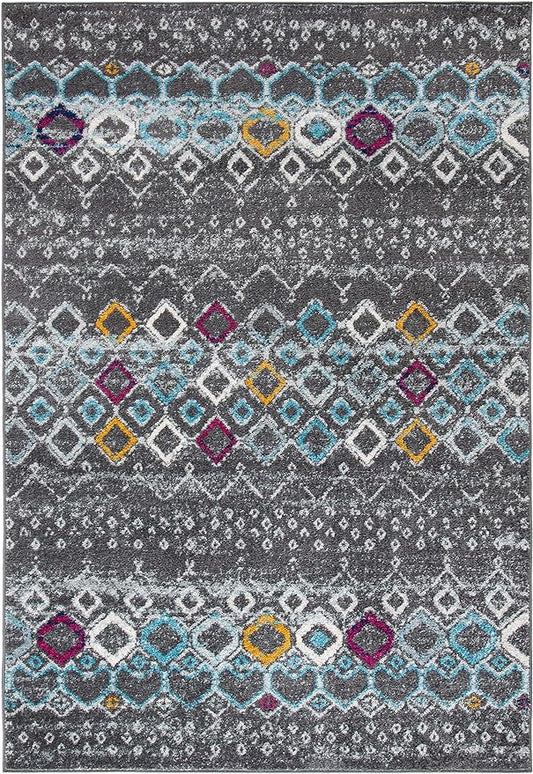 SAFAVIEH Amsterdam Collection Accent Rug - 2'3" x 4', Dark Grey & Ivory, Moroccan Boho Design, Non-Shedding & Easy Care, Ideal for High Traffic Areas in Entryway, Living Room, Bedroom (AMS108H)