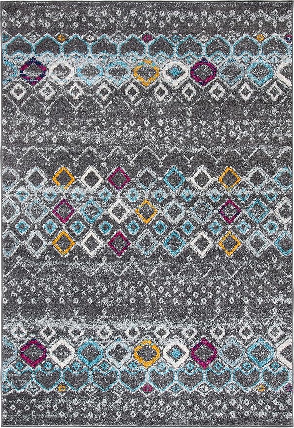 SAFAVIEH Amsterdam Collection Accent Rug - 2'3" x 4', Dark Grey & Ivory, Moroccan Boho Design, Non-Shedding & Easy Care, Ideal for High Traffic Areas in Entryway, Living Room, Bedroom (AMS108H)