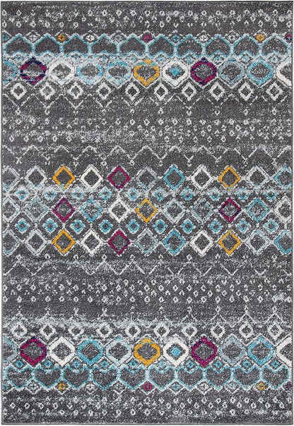 SAFAVIEH Amsterdam Collection Accent Rug - 2'3" x 4', Dark Grey & Ivory, Moroccan Boho Design, Non-Shedding & Easy Care, Ideal for High Traffic Areas in Entryway, Living Room, Bedroom (AMS108H)
