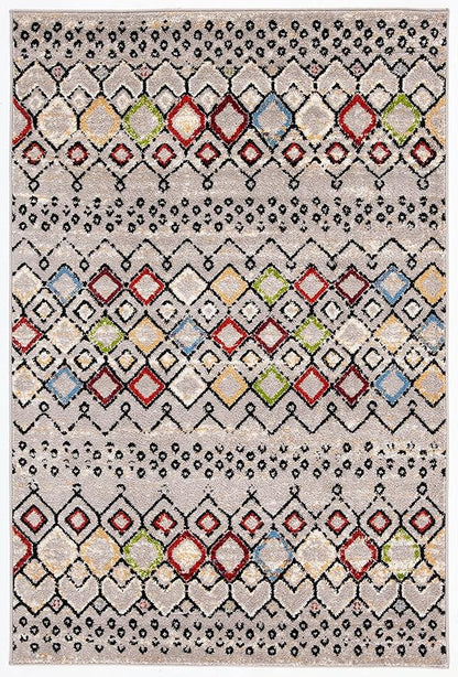 SAFAVIEH Amsterdam Collection Accent Rug - 4' x 6', Light Grey & Multi, Moroccan Boho Design, Non-Shedding & Easy Care, Ideal for High Traffic Areas in Entryway, Living Room, Bedroom (AMS108G)