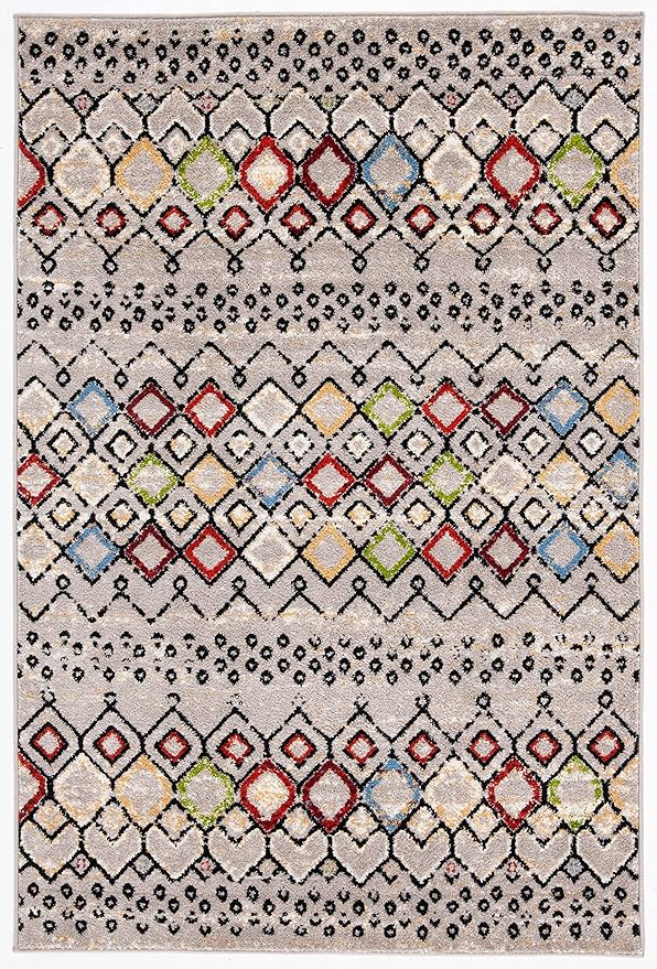 SAFAVIEH Amsterdam Collection Accent Rug - 4' x 6', Light Grey & Multi, Moroccan Boho Design, Non-Shedding & Easy Care, Ideal for High Traffic Areas in Entryway, Living Room, Bedroom (AMS108G)