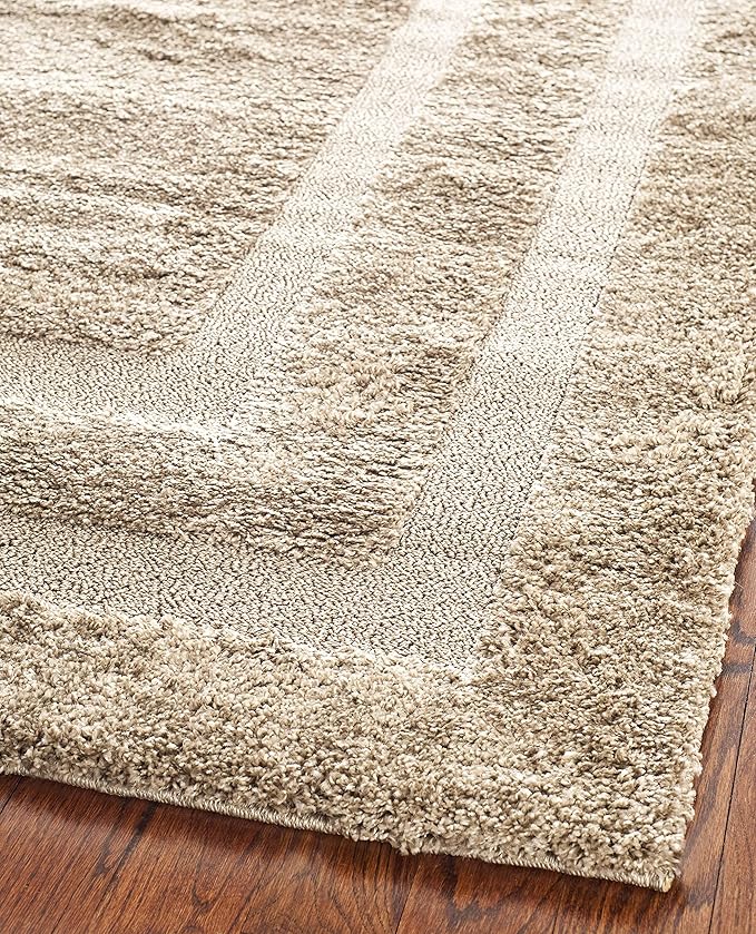 SAFAVIEH Florida Shag Collection Runner Rug - 2'3" x 13', Beige & Beige, Border Design, Non-Shedding & Easy Care, 1.2-inch Thick Ideal for High Traffic Areas in Living Room, Bedroom (SG454-1313)