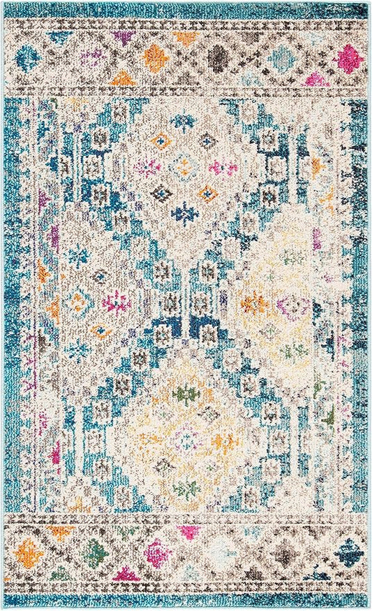 SAFAVIEH Madison Collection Accent Rug - 2'6" x 4', Dark Blue & Yellow, Boho Distressed Design, Non-Shedding & Easy Care, Ideal for High Traffic Areas in Entryway, Living Room, Bedroom (MAD418N)