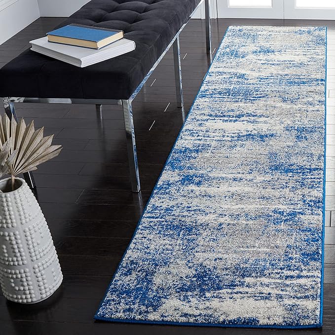 SAFAVIEH Evoke Collection 2'2" x 9' Dark Blue/Grey EVK272L Modern Abstract Non-Shedding Living Room Dining Entryway Foyer Hallway Runner Rug