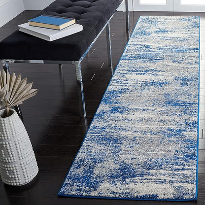 SAFAVIEH Evoke Collection 2'2" x 9' Dark Blue/Grey EVK272L Modern Abstract Non-Shedding Living Room Dining Entryway Foyer Hallway Runner Rug