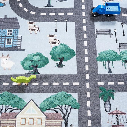 SAFAVIEH Kids Playhouse Collection Accent Rug - 3'3" x 5'3", Blue & Dark Grey, Non-Shedding Machine Washable & Slip Resistant Ideal for High Traffic Areas for Boys & Girls in Playroom (KPH235M)