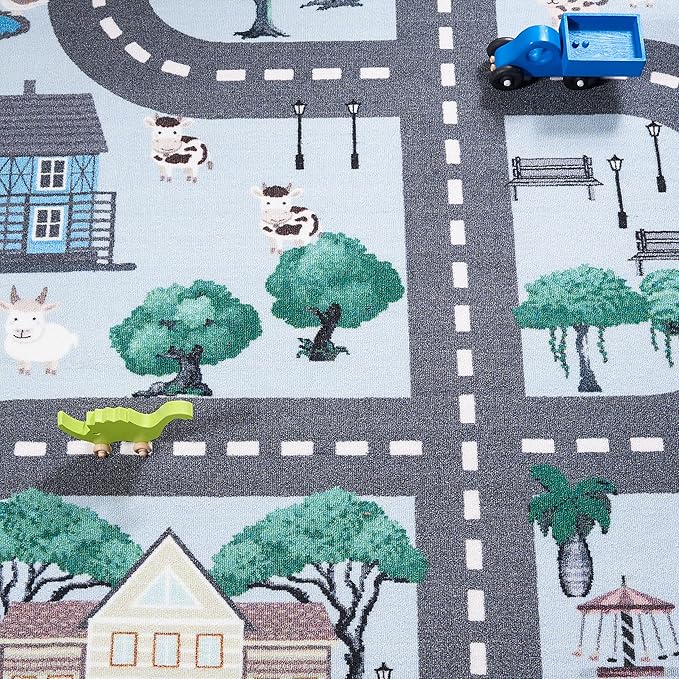 SAFAVIEH Kids Playhouse Collection Accent Rug - 4'4" x 6', Blue & Dark Grey, Non-Shedding Machine Washable & Slip Resistant Ideal for High Traffic Areas for Boys & Girls in Playroom (KPH235M)