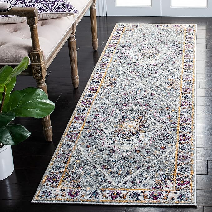 SAFAVIEH Evoke Collection 2'2" x 7' Grey/Grey EVK288F Oriental Medallion Distressed Non-Shedding Living Room Entryway Foyer Hallway Bedroom Runner Rug