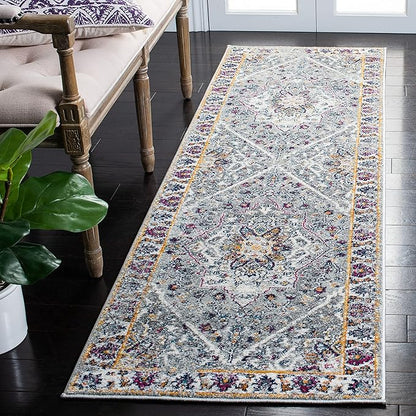 SAFAVIEH Evoke Collection 2'2" x 7' Grey/Grey EVK288F Oriental Medallion Distressed Non-Shedding Living Room Entryway Foyer Hallway Bedroom Runner Rug