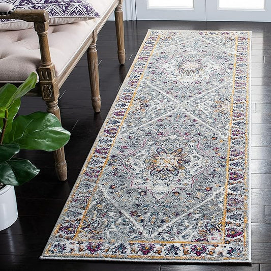 SAFAVIEH Evoke Collection 2'2" x 7' Grey/Grey EVK288F Oriental Medallion Distressed Non-Shedding Living Room Entryway Foyer Hallway Bedroom Runner Rug