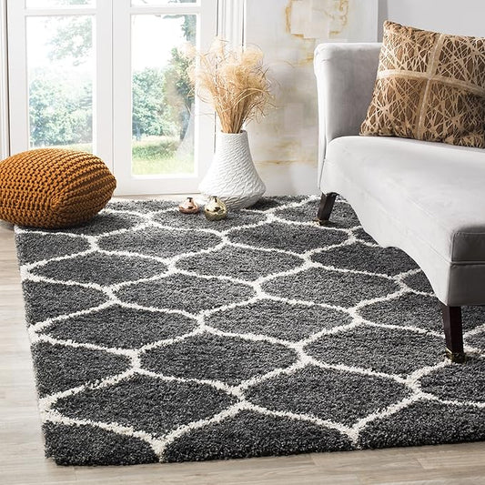 SAFAVIEH Hudson Shag Collection Accent Rug - 3' x 5', Dark Grey & Ivory, Trellis Design, Non-Shedding & Easy Care, 2-inch Thick Ideal for High Traffic Areas in Entryway, Living Room, Bedroom (SGH280G)