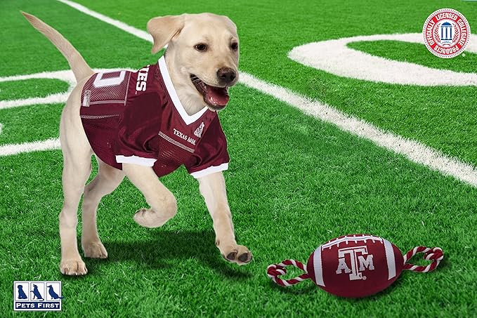 Pets First NCAA Texas A&M Aggies Football Dog Toy, Tough Quality Nylon Materials, Strong Pull Ropes, Inner Squeaker, Collegiate Team Color
