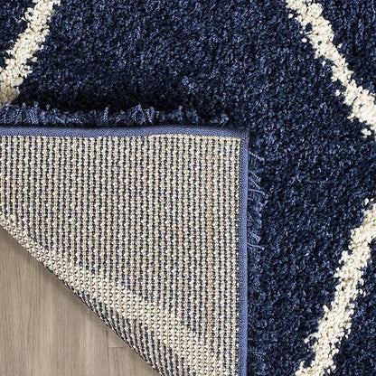 SAFAVIEH Hudson Shag Collection 5' Square Navy/Ivory SGH280C Moroccan Ogee Trellis Non-Shedding Living Room Bedroom Dining Room Entryway Plush 2-inch Thick Area Rug