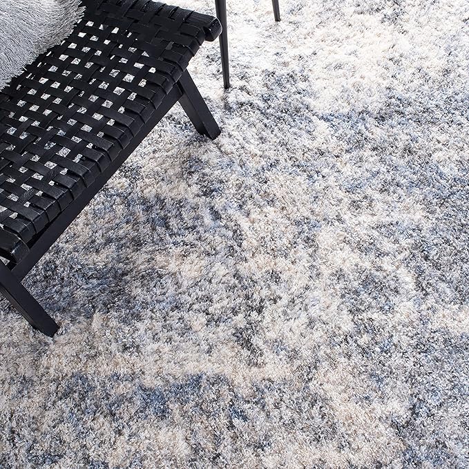 SAFAVIEH Berber Shag Collection Runner Rug - 2' x 8', Ivory & Blue, Modern Abstract Design, Non-Shedding & Easy Care, 1.2-inch Thick Ideal for High Traffic Areas in Living Room, Bedroom (BER274B)