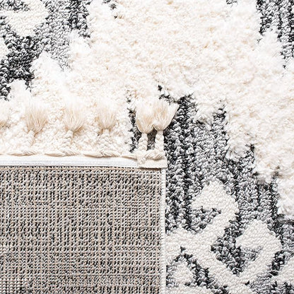 SAFAVIEH Moroccan Tassel Shag Collection Runner Rug - 2'3" x 6', Ivory & Grey, Boho Design, Non-Shedding & Easy Care, 2-inch Thick Ideal for High Traffic Areas in Living Room, Bedroom (MTS652F)
