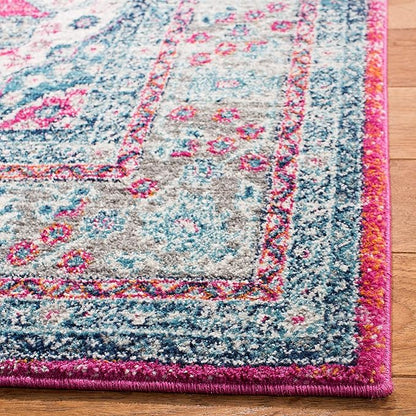 SAFAVIEH Evoke Collection 2'2" x 7' Fuchsia / Navy EVK250R Oriental Medallion Distressed Non-Shedding Living Room Entryway Foyer Hallway Bedroom Runner Rug