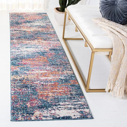 SAFAVIEH Evoke Collection 2'2" x 9' Navy / Orange EVK272N Modern Abstract Non-Shedding Living Room Entryway Foyer Hallway Bedroom Runner Rug