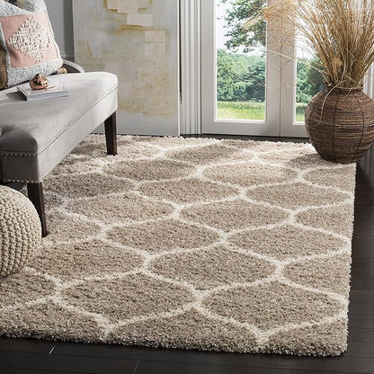 SAFAVIEH Hudson Shag Collection Accent Rug - 4' x 6', Beige & Ivory, Trellis Design, Non-Shedding & Easy Care, 2-inch Thick Ideal for High Traffic Areas in Entryway, Living Room, Bedroom (SGH280S)