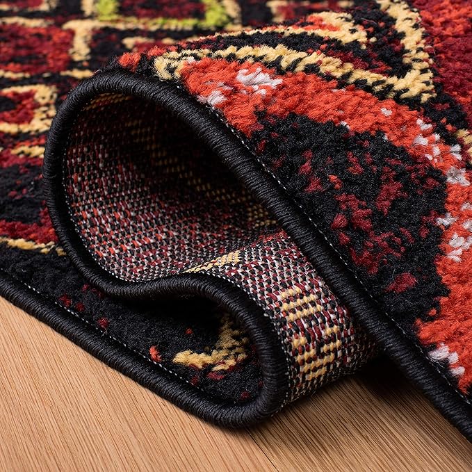 SAFAVIEH Amsterdam Collection Runner Rug - 2'3" x 10', Black & Multi, Moroccan Boho Design, Non-Shedding & Easy Care, Ideal for High Traffic Areas in Living Room, Bedroom (AMS108P)