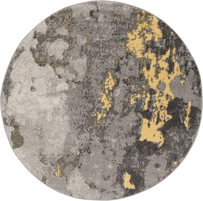 SAFAVIEH Adirondack Collection 4' Round Grey / Yellow ADR134H Modern Abstract Non-Shedding Dining Room Entryway Foyer Living Room Bedroom Area Rug
