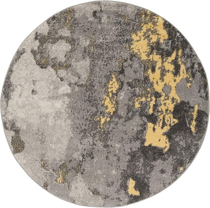 SAFAVIEH Adirondack Collection 8' Round Grey / Yellow ADR134H Modern Abstract Non-Shedding Living Room Bedroom Area Rug
