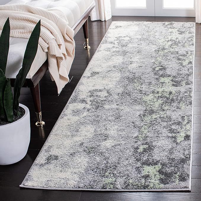 SAFAVIEH Adirondack Collection Runner Rug - 2'6" x 12', Green & Grey, Modern Abstract Design, Non-Shedding & Easy Care, Ideal for High Traffic Areas in Living Room, Bedroom (ADR134F)
