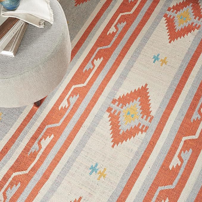 Nourison Baja Tribal Ivory/Grey 8' x 10' Area Rug, Easy Cleaning, Non Shedding, Bed Room, Living Room, Dining Room, Kitchen (8x10)