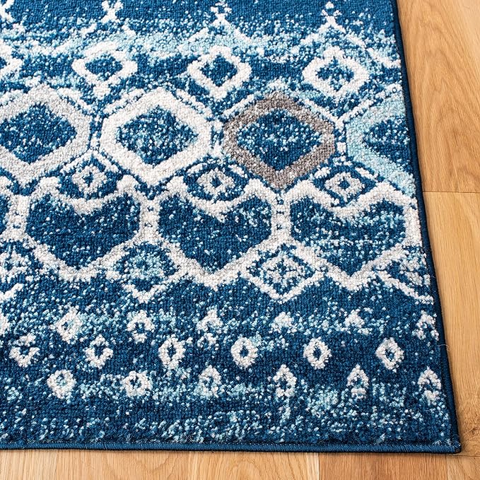 SAFAVIEH Amsterdam Collection Runner Rug - 2'3" x 10', Navy & Beige, Moroccan Boho Design, Non-Shedding & Easy Care, Ideal for High Traffic Areas in Living Room, Bedroom (AMS108N)