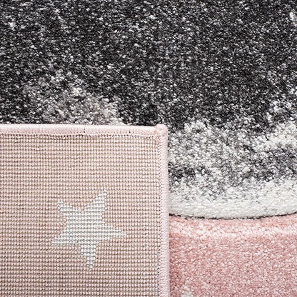 SAFAVIEH Carousel Kids Collection Area Rug - 5'3" Square, Pink & Grey, Non-Shedding & Easy Care, Ideal for High Traffic Areas for Boys & Girls in Playroom, Nursery, Bedroom (CRK135U)