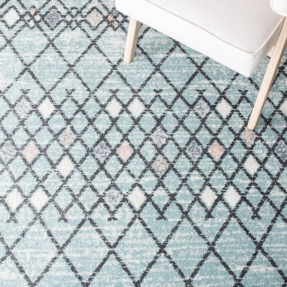 SAFAVIEH Amsterdam Collection Runner Rug - 2'3" x 8', Light Blue & Ivory, Moroccan Boho Design, Non-Shedding & Easy Care, Ideal for High Traffic Areas in Living Room, Bedroom (AMS115L)