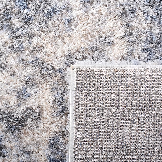 SAFAVIEH Berber Shag Collection Runner Rug - 2' x 12', Ivory & Blue, Modern Abstract Design, Non-Shedding & Easy Care, 1.2-inch Thick Ideal for High Traffic Areas in Living Room, Bedroom (BER274B)