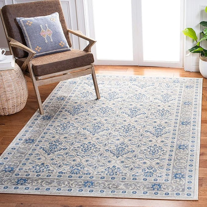 SAFAVIEH Brentwood Collection 6' x 9' Ivory/Blue BNT870A Oriental Damask Trellis Non-Shedding Living Room Bedroom Dining Home Office Area Rug
