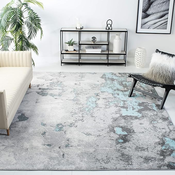 SAFAVIEH Adirondack Collection Area Rug - 9' x 12', Turquoise & Grey, Modern Abstract Design, Non-Shedding & Easy Care, Ideal for High Traffic Areas in Living Room, Bedroom (ADR134K)