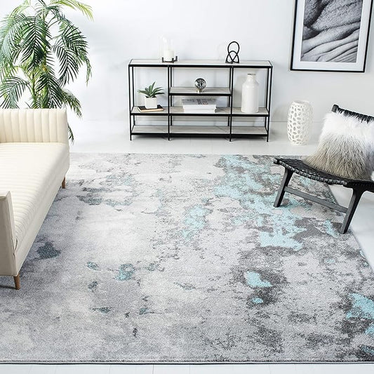 SAFAVIEH Adirondack Collection 8' Square Turquoise / Grey ADR134K Modern Abstract Non-Shedding Living Room Bedroom Dining Home Office Area Rug