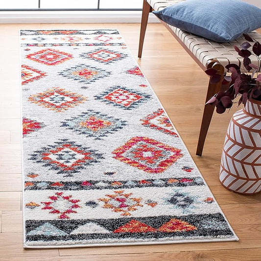 SAFAVIEH Adirondack Collection Runner Rug - 2'6" x 8', Grey & Red, Boho Tribal Design, Non-Shedding & Easy Care, Ideal for High Traffic Areas in Living Room, Bedroom (ADR245F)
