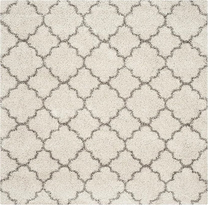 SAFAVIEH Hudson Shag Collection Area Rug - 7' Square, Ivory & Grey, Moroccan Trellis Design, Non-Shedding & Easy Care, 2-inch Thick Ideal for High Traffic Areas in Living Room, Bedroom (SGH282A)