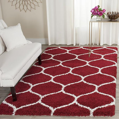 SAFAVIEH Hudson Shag Collection Accent Rug - 4' x 6', Red & Ivory, Trellis Design, Non-Shedding & Easy Care, 2-inch Thick Ideal for High Traffic Areas in Entryway, Living Room, Bedroom (SGH280R)