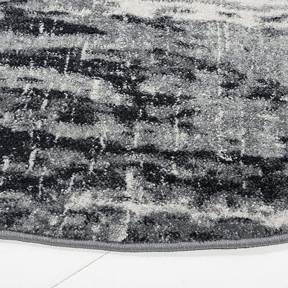 SAFAVIEH Evoke Collection 6'7" Round Ivory / Dark Grey EVK272G Modern Abstract Non-Shedding Dining Room Entryway Foyer Living Room Bedroom Area Rug