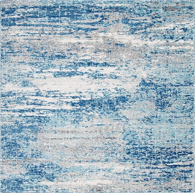 SAFAVIEH Evoke Collection 6'7" Square Light Blue/Grey EVK272M Modern Abstract Non-Shedding Living Room Bedroom Area Rug