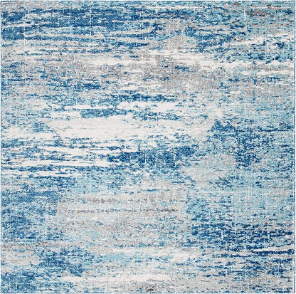 SAFAVIEH Evoke Collection 6'7" Square Light Blue/Grey EVK272M Modern Abstract Non-Shedding Living Room Bedroom Area Rug