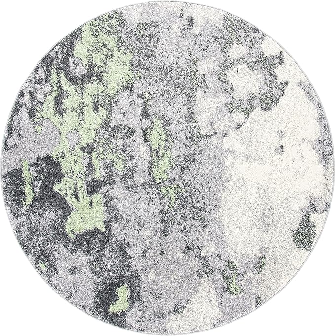SAFAVIEH Adirondack Collection Area Rug - 6' Round, Green & Grey, Modern Abstract Design, Non-Shedding & Easy Care, Ideal for High Traffic Areas in Living Room, Bedroom (ADR134F)