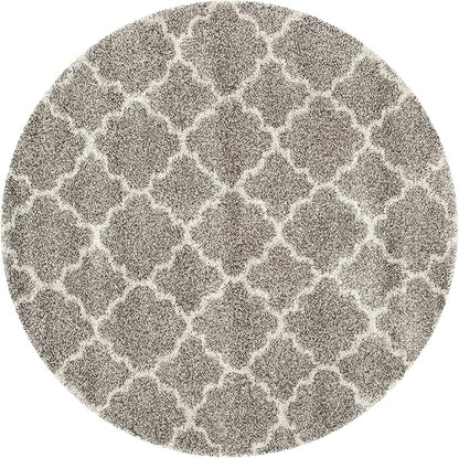 SAFAVIEH Hudson Shag Collection 7' Round Grey/Ivory SGH282B Moroccan Trellis Non-Shedding Living Room Bedroom Dining Room Entryway Plush 2-inch Thick Area Rug