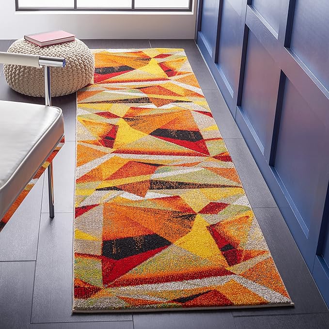 SAFAVIEH Porcello Collection Runner Rug - 2'3" x 8', Orange & Red, Modern Abstract Design, Non-Shedding & Easy Care, Ideal for High Traffic Areas in Living Room, Bedroom (PRL6940P)