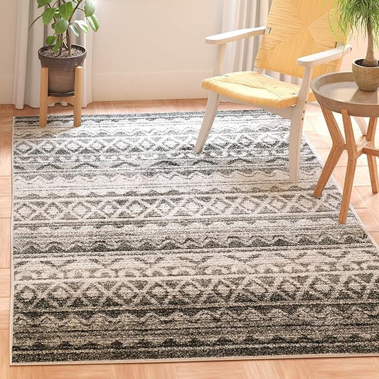 SAFAVIEH Adirondack Collection Accent Rug - 3' x 5', Ivory & Charcoal, Moroccan Boho Distressed Design, Non-Shedding & Easy Care, Ideal for High Traffic Areas in Foyer, Living Room, Bedroom (ADR119N)
