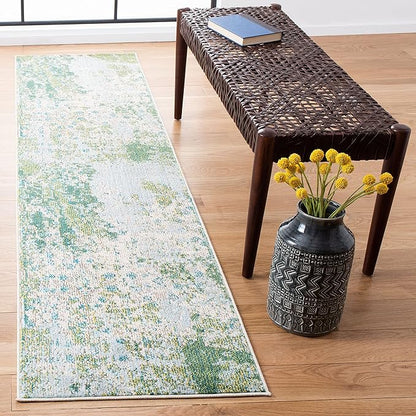 SAFAVIEH Madison Collection Runner Rug - 2'2" x 12', Green & Blue, Modern Abstract Design, Non-Shedding & Easy Care, Ideal for High Traffic Areas in Living Room, Bedroom (MAD499X)