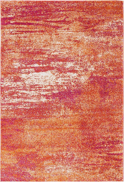SAFAVIEH Evoke Collection 4' x 6' Ivory / Orange EVK272P Modern Abstract Non-Shedding Living Room Bedroom Accent Rug