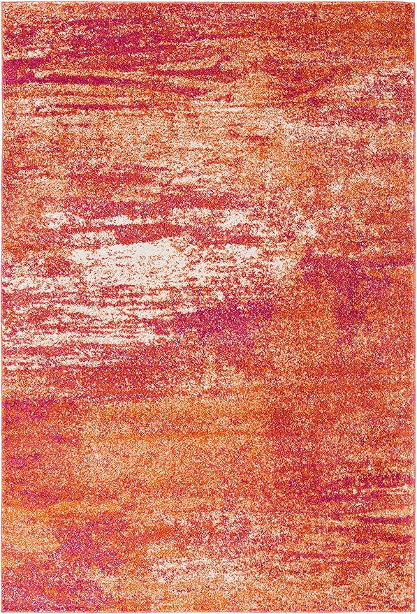 SAFAVIEH Evoke Collection 5'1" x 7'6" Ivory / Orange EVK272P Modern Abstract Non-Shedding Living Room Bedroom Area Rug