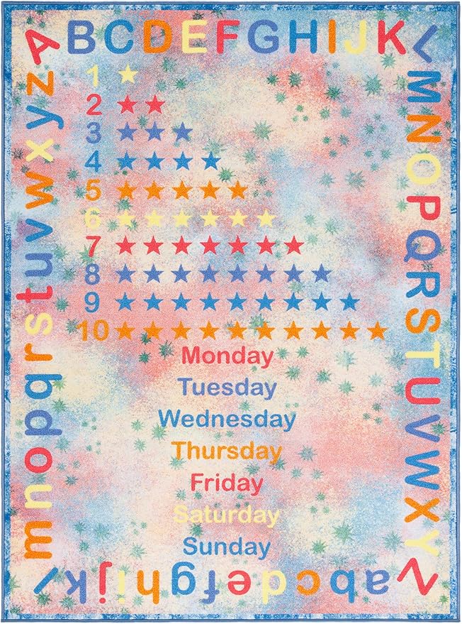 SAFAVIEH Kids Playhouse Collection Machine Washable Slip Resistant 7'9" x 10', Blue/Orange KPH251M Alphabet Educational Playroom Nursery Bedroom Area Rug