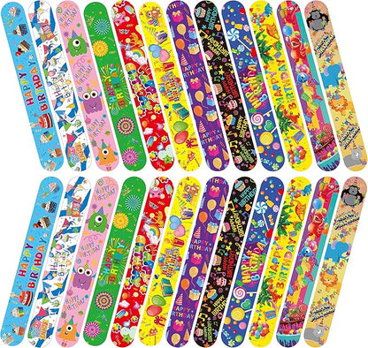48 Pcs Happy Birthday Slap Bracelets for Kids Birthday Party Slap Bracelets Bulk Snap Bracelet Party Favors Supplies for kids&teens Gifts Teacher Classroom School Favors Prizes Exchanging Gifts